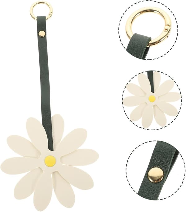 Daisy-nyckelring i läder, söt PU-blomformad väskberlock för kvinnor, snygg ryggsäcksdekoration
