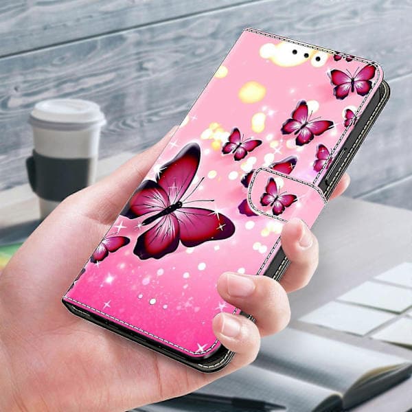 Wallet-etui til Samsung Galaxy A56 5G med mønstertryk, PU-læder, flip-etui (lyserød sommerfugl)