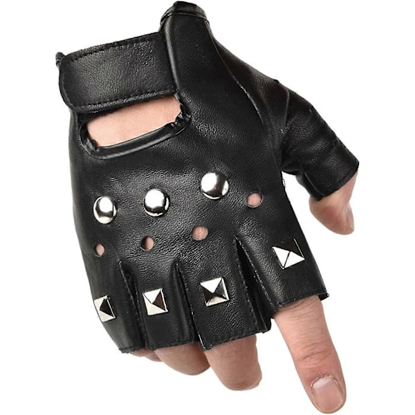 Læderfingerløse handsker til mænd Punk Studded Pu læder fingerløs H