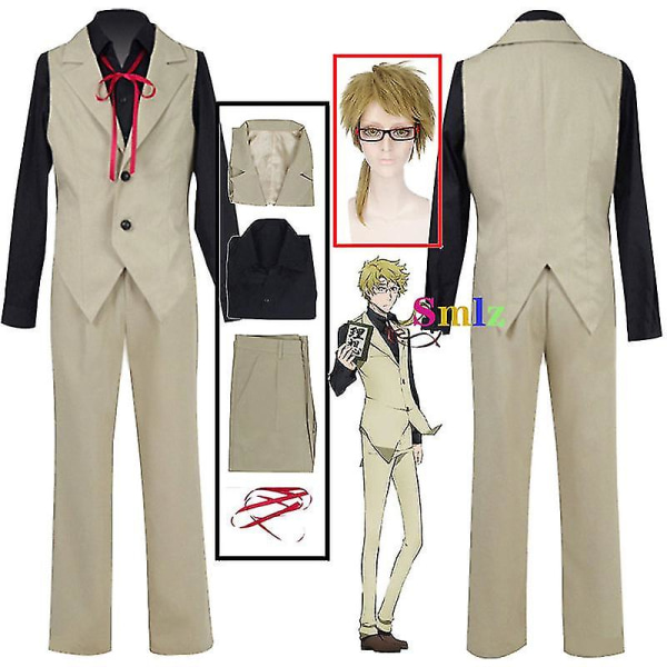 Kunikida Doppo Cosplay Anime Bungo Herrelösa hundar Kostym Kunikida Cosplay Väst Byxor Peruker För Män Kvinnor Halloween Kostym Set set and wig L