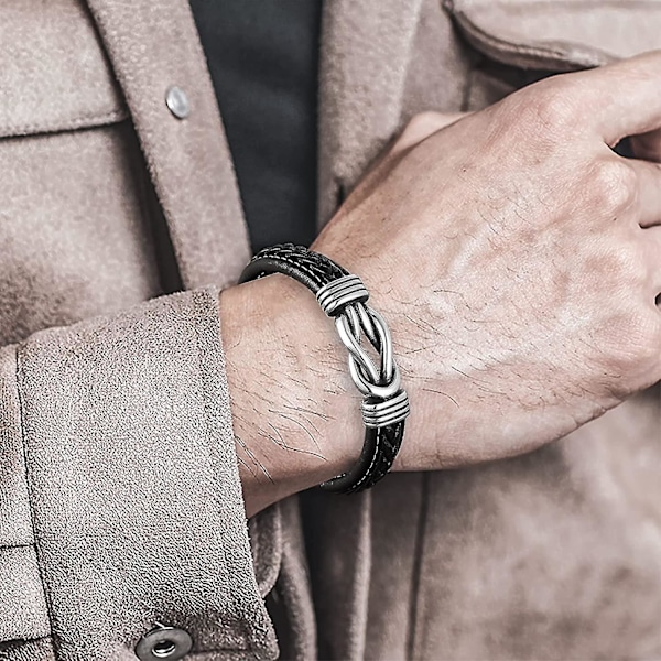 Mor og Søn Forbundet For Evigt Flettet Læderarmbånd, Herre Rustfrit Flettet Læderarmbånd Inspirerende Armring, Søn Dimittend