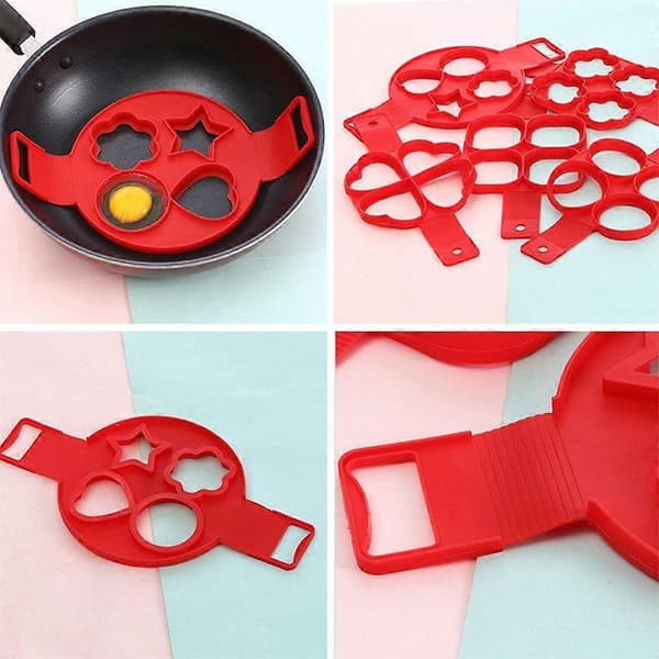 Silikon Pannekakeform Nonstick Eggring, Gjenbrukbar Pannekake Maker, Egg Maker, Egg Poacher, Eggform, 2 Pakning (4 Hull) 4 Hull -
