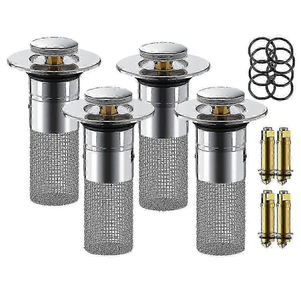 4 stk. Slukstopper, Gulvslukfilter i rustfritt stål, Vaskeslukfilter i rustfritt stål, Slukfilter i rustfritt stål