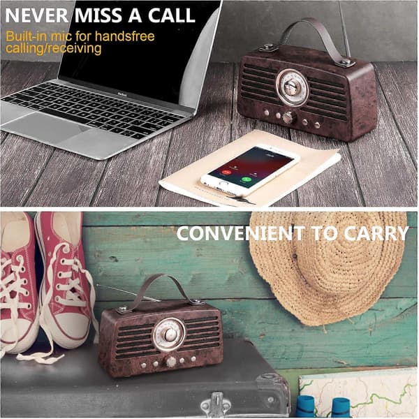 Retro Bluetooth -kaiutin, kannettava langaton Bluetooth-kaiutin FM-radiolla, ruskea