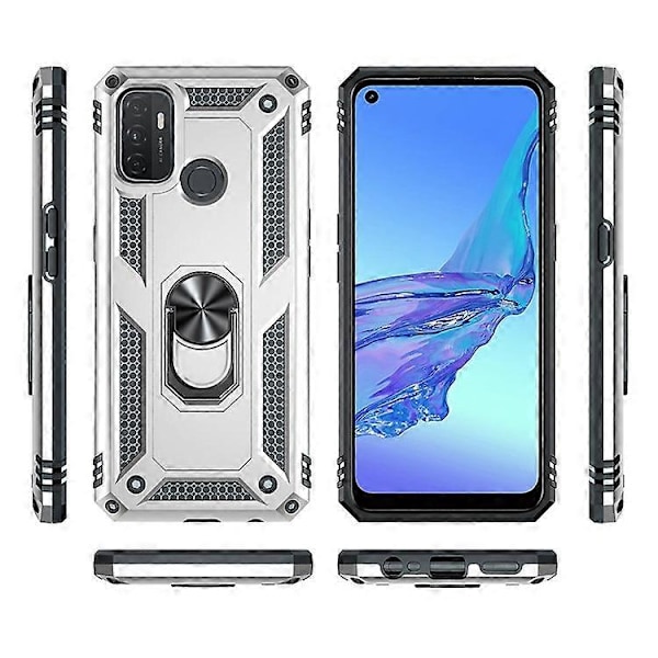 Kompatibelt Skal för Oppo A53 / A53s / A32 4G Mobilskal PC + TPU Hybrid med Ringstativ Silver
