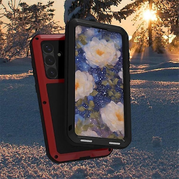 LOVE MEI Yhteensopiva Samsung Galaxy S25+ Kotelo Karkaistu Lasi Näytönsuoja Metalli + Silikoni Puhelinkuori Black