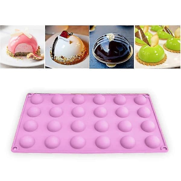 Mini 24-hulrom Halvkule Silikonform, 2 Paknings Bakeform For Kake