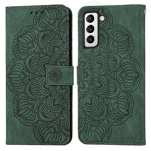 Kompatibelt för Samsung Galaxy S23 Mandala Blomma Präglat PU Läder Ställ Fodral Magnetlås Telefonplånboksskydd Green