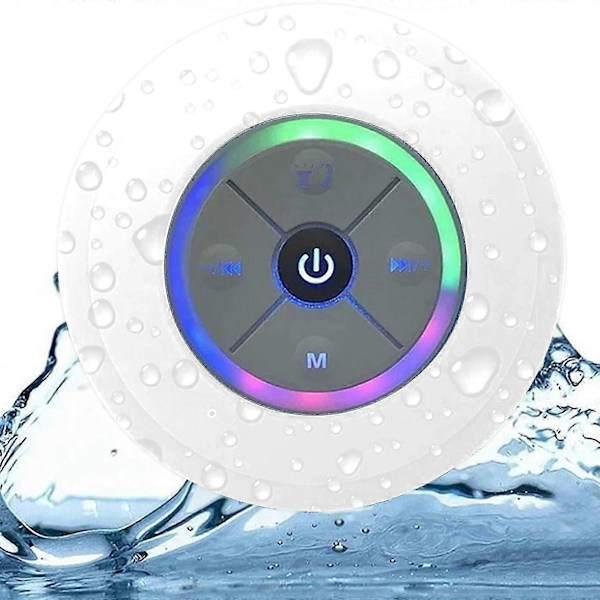 Regnbue LED Bluetooth Brusehøjttaler med FM Radio og Stærk Sugekop, IPX5 Bærbar Vandtæt Højttaler