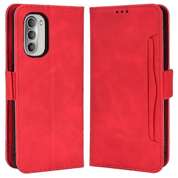Useita korttipaikkoja sisältävä lompakkokotelo Motorola Moto G51 5G -puhelimelle, PU-nahkainen suojakotelo jalustalla Red
