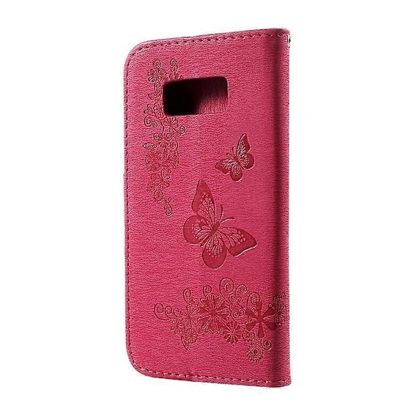 Präglat Fjärilsblommor Ställ Plånbok Läderfodral Kompatibelt För Samsung Galaxy S8 Pink