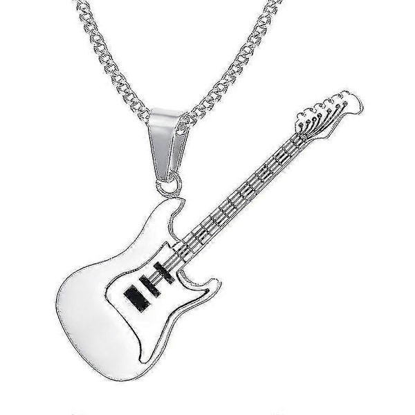 Musikk Smykker for Menn, Rustfritt Stål Rock Hiphop Elektrisk Gitar Bass Hengesmykke Halskjede for Kvinner Unisex Smykker Kolye 24 tommer