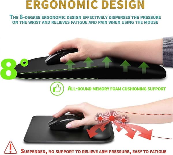 Ergonomisk musemåtte med håndledsstøtte og massage design til trådløs mus & skrivebord