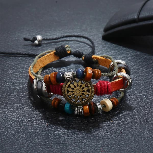 Handgjort Läderlindat Armband Justerbart Flätat Reparmband