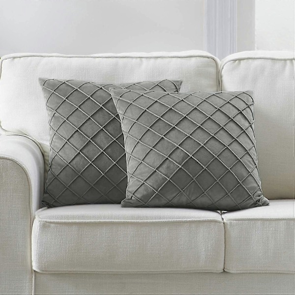 Sammet Grå Prydnadskudde Överdrag, 45 x 45 cm Dekorativa Prydnadskuddar för Soffa Säng, Grå Fyrkantiga Kuddfodral med Dragkedja Set om 2