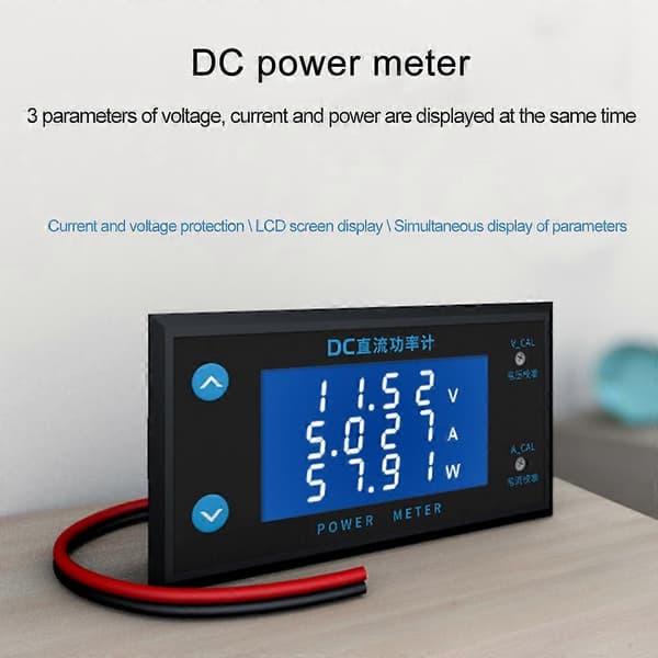 0-200VDC 10A Strømmåler Digital Voltmeter Amperemeter Wattmeter Temperaturmonitor