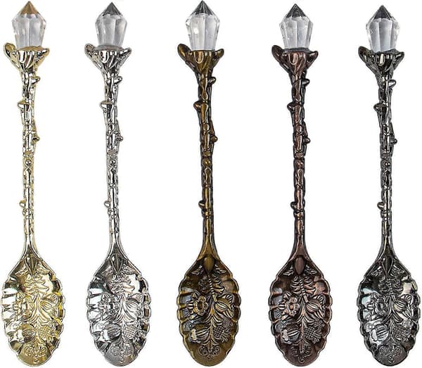 Retro Kristall Antik Legering Sked Kaffe Tesked Set (5-pack)