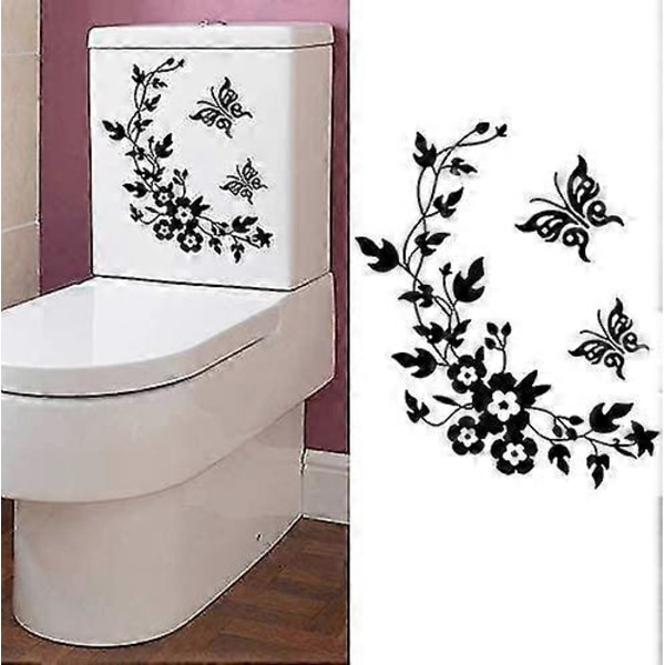 DIY Perhoskukka Kylpyhuone Kodin Sisustus Seinätarrat Koristeellinen WC-tarra Luotettava Laatu Kestävyys (Musta)