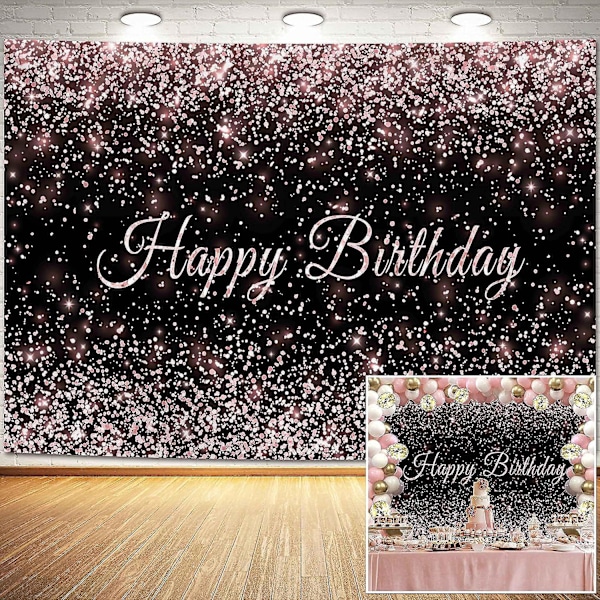Haboke 7x5ft Tålig Tyg Grattis på födelsedagen Bakgrund Rosa Och Svart Glänsande Guldprickar Glamour Glitter Söt Fotobakgrund För Barn Vuxna Födelsedag