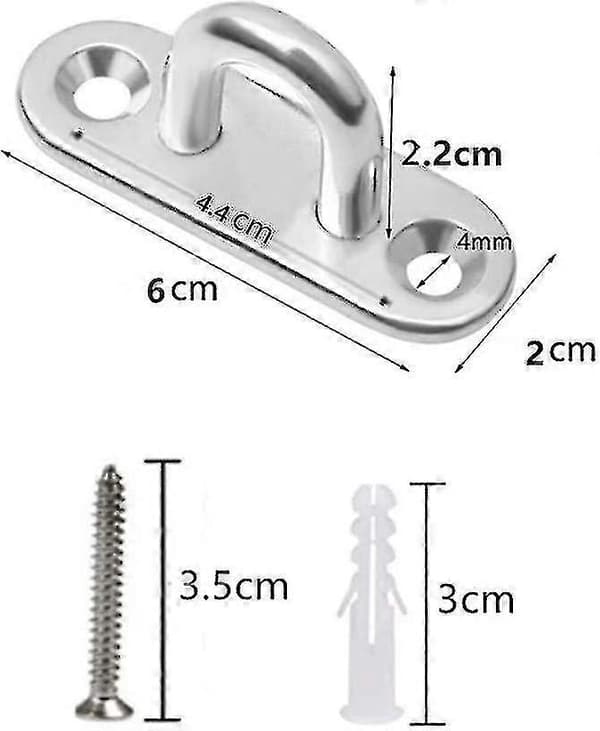 Rektangulær øjeplade i rustfrit stål, M6 304 marine hardware sømkrog og løkke m/12 skruer (4 stk.)