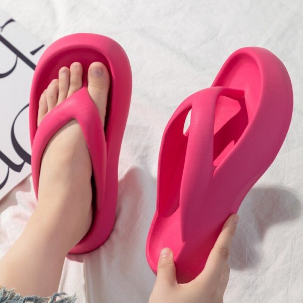 2023 Summer Women's 4CM Flip Flops Halkfria Eva Clip Toe Strandsandaler för kvinnor Inomhus utomhus tjockbottna tofflor Pink--B 40-41(25-25.5CM)