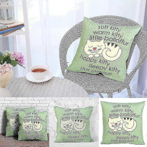 Putetrekk Happy Sleepy Kitty Print Putetrekkputer Sofa Dekorativ Gave 45x45cm