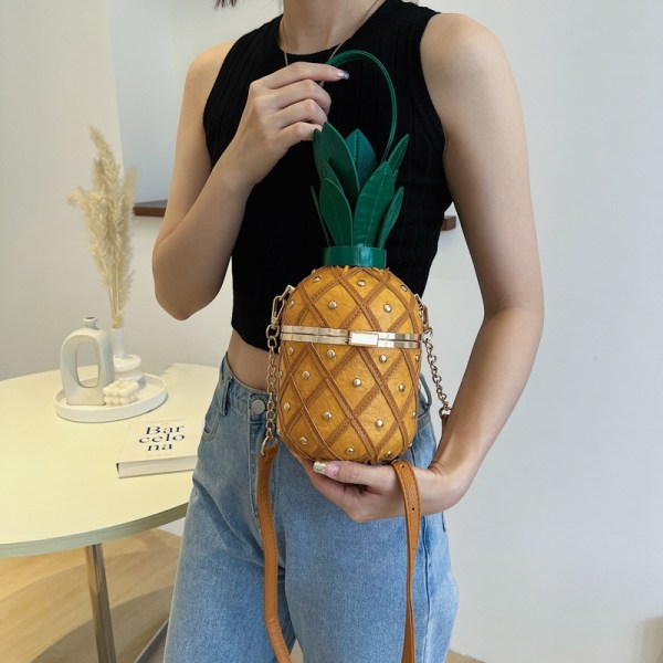 Dameveske 2023 Mote Søt Ananas Design Skulderveske Originalitet Design Dame Crossbody Bag Metal Chain Håndveske Green