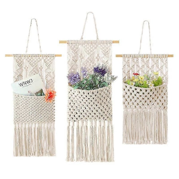 Tidningsförvaring Organizer Posthållare Väggmonterad Bomullsvävning Hängande Ficka, boho Heminredning, Elfenben, 33cm(b) 82cm(l)