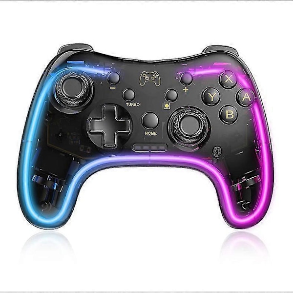 Switch-handkontroll kompatibel med Nintendo Switch/lite/oled & Pc/ios/android, Klar Rgb Lightning Switch Pro-handkontroll stöder app med Turbo, Wake-