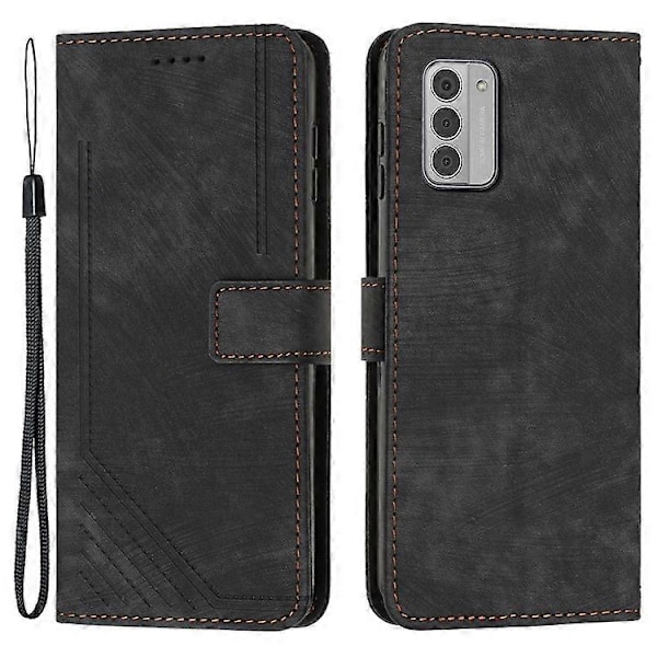Kompatibelt för Nokia G42 Mobilskal Präglade Linjer Hudvänligt Plånboksfodral TPU+PU Läder Skal Ställ Black