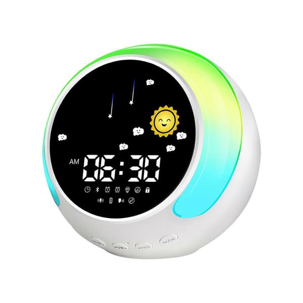 Sol & Måne Rise Børnevækkeur, Børns Søvntræner, Søvnlydsmaskine, Vågn op Lys & Natlampe