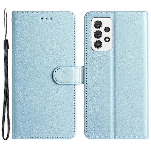 Kompatibelt för Samsung Galaxy A33 5G PU Läder Plånboksfodral med Ställ Silkesstruktur Flipfodral med Handrem Azure