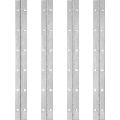 4 pianoghengsel, rustfritt stål, 30 cm, 12 hull, polert overflate, for skapdør båt