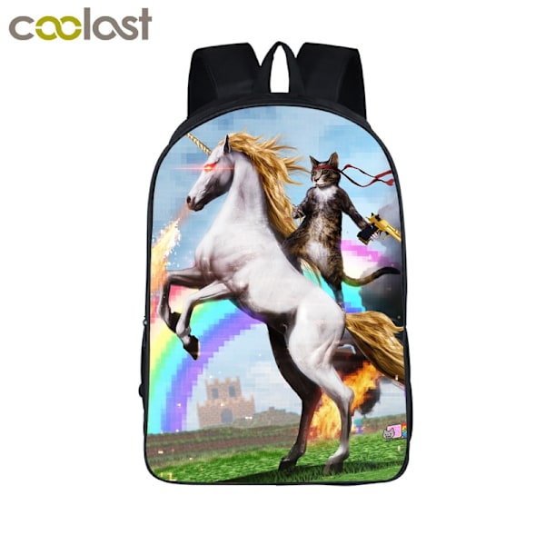 Funny Space Cat Unicorn ryggsekk Laser Cat Kitty Dagsekk Barn Skolevesker for tenåringer Jenter Skoleryggsekker Barn Bokveske style 6