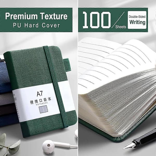 2-pak A7 Størrelse Linjeret Journal Notesbog - Lommeformat PU Hard Cover Notesblok