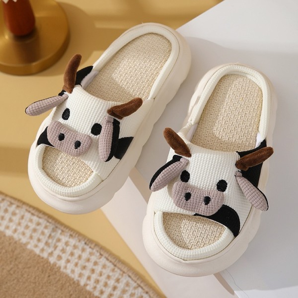 Söt tecknad kanin Kanin Bomull Linne Tofflor Dam Sommar Andas Tjock Plattform Slides Tofflor Kawaii Flip Flops Sandaler Style A 40-41(25-25.5cm)