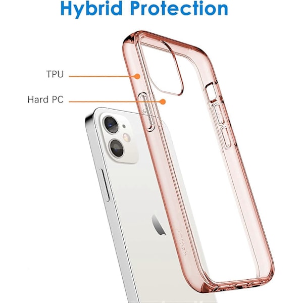 Etui Kompatibelt med iPhone 12 Mini 5,4-tommer, Stødsikkert Telefon Bumper Cover, Anti-Ridse Klar Bagside (Rose Gold)