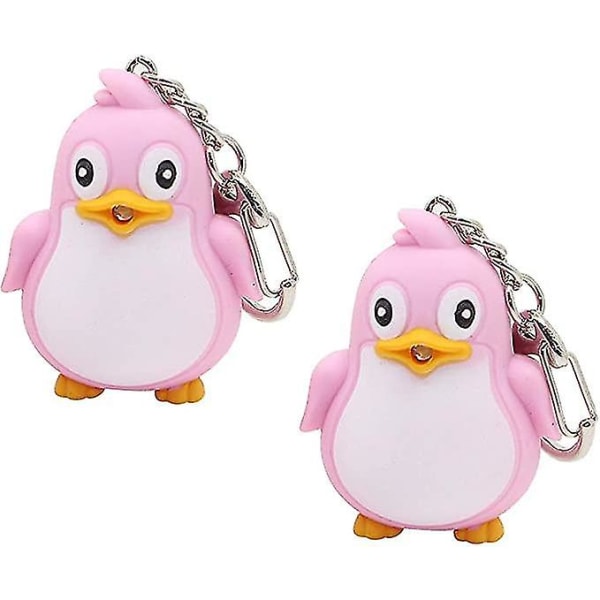 Pakkaa 2 pingviini-avaimenperää LED-valoilla ja -äänillä lasten leluilla pink