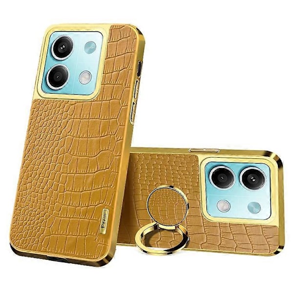 Yhteensopiva Xiaomi Redmi Note 13 5G -puhelimen kotelo 6D galvanointisormuksella ja jalustalla, nahka+TPU-suojus Yellow