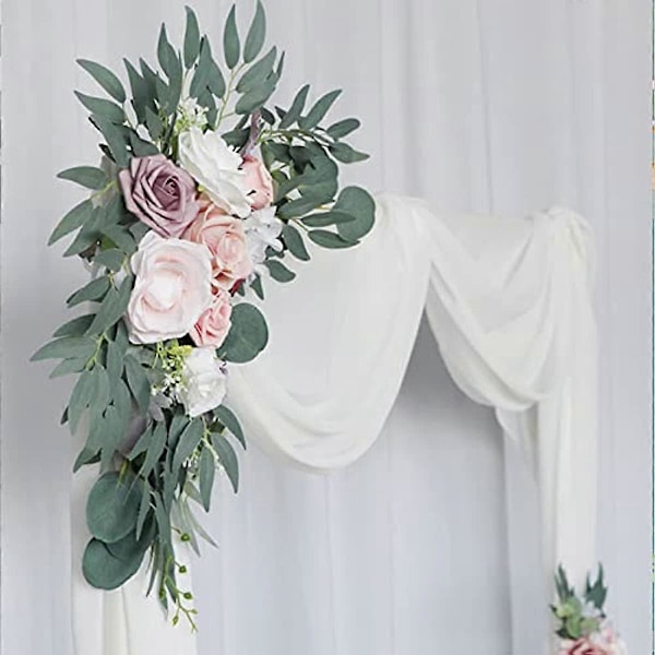QSDGFH Pion Swag Båge Bröllopsbåge Blommor Set med 2 Blomster Swags för Bröllopsceremoni Skylt Konstgjord Blomma Eukalyptusblad Girlang för Bröllop Hem