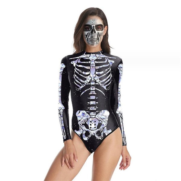 Halloween Women Digital Skeleton Tight yksiosainen uimapuku vetoketjulla style 5 L-XL