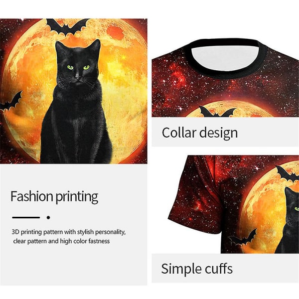 Black Cat Halloween Pumpkin Fun Unisex T-shirt för män kvinnor CAT PATTERN M