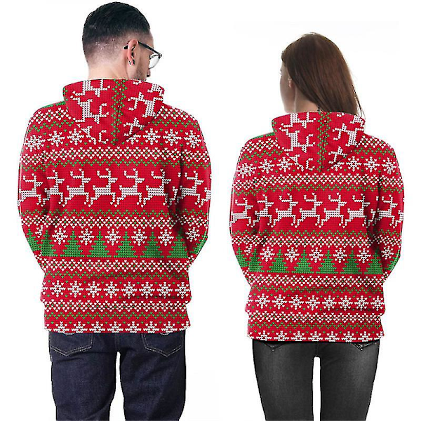 Par Söta 3D Jultomte Tryck Ful Jul Känguruficka Sweatshirt Huvtröjor Tröja