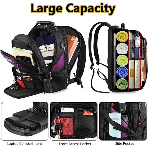 Extra Stora 50l Laptop Ryggsäckar Vattenavvisande College Ryggsäckar Flygbolagsgodkänd Affärsarbetsväska Med USB Laddningsport Passar 17 Tums Dator