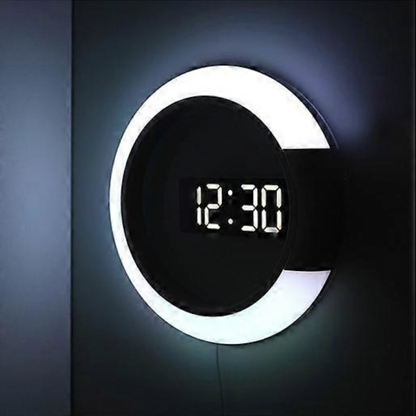 LED Väggklocka, Kreativ Fjärrkontroll, Digital Klocka, Ihålig Spegel, Temperaturalarm, 7 Färger som Byter, Nattlampa för Hemmakontor
