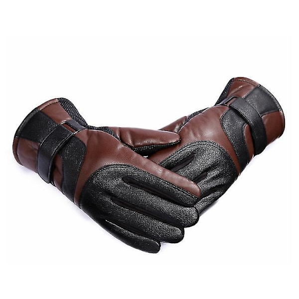 Skidläderhandskar för män vinterpekskärm plus sammetstjocka körmotorcykelhandskar Brown Shape1