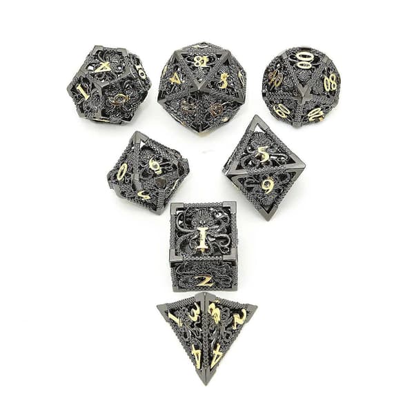 Metal Terningesæt Hul Polyhedral Blæksprutte Metal Terninger til Bordspil