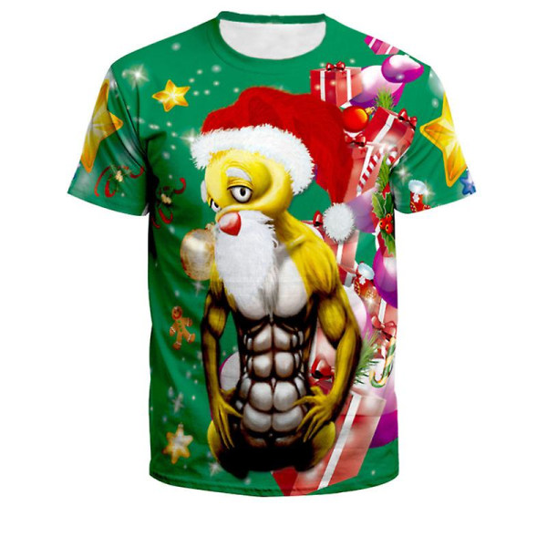 Jul Kvinnor Män 3d Print Kortärmad T-shirt Xmas Party Crew Neck Nyhet Tee Shirts Casual Toppar Present style 15 M