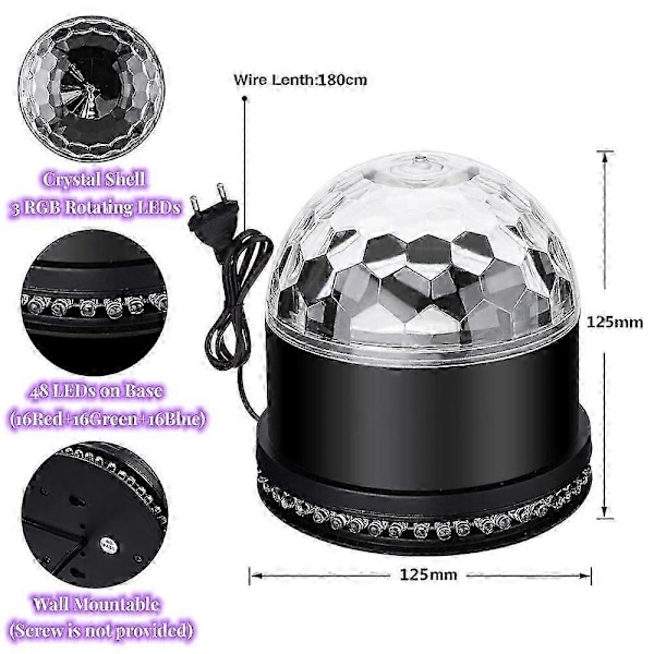 Diskokule LED Diskokule, RGB Diskolys, Partylys, Musikkstyrt
