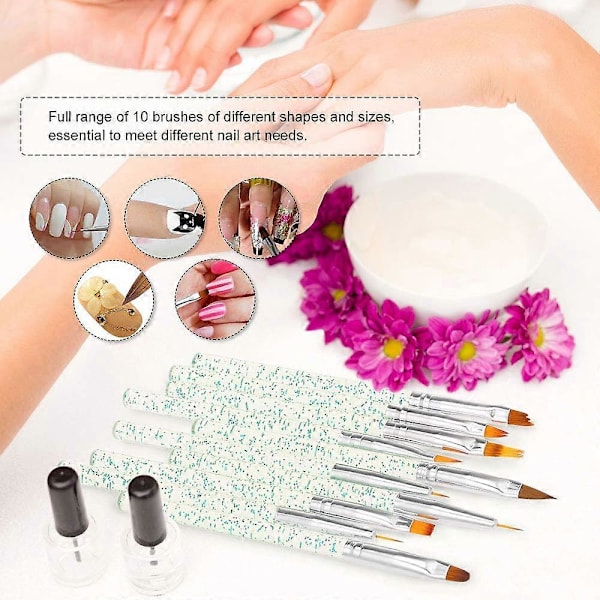 10 st Nagelkonst Penselset, Nagelpenslar, Akryl Nagelpensel Kit
